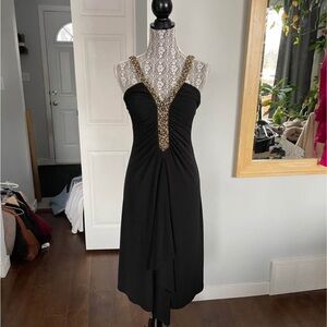 Vintage Y2K 2000s Midi Dress With Gold Sequin Beaded Detail. Small